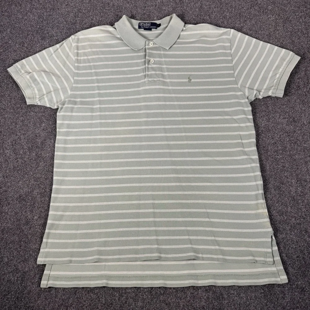 VTG 90s Polo by Ralph Lauren Shirt Mens L Seafoam Green White Striped Pique